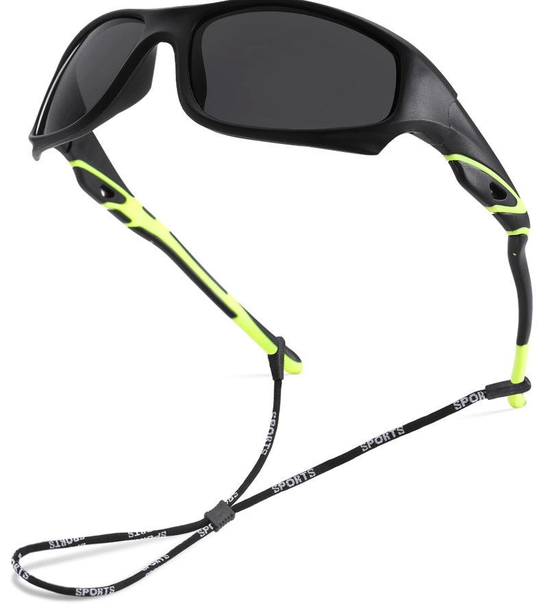 NULOOQ Kids Baseball Polarized Sunglasses – Unbreakable Flexible Youth Sports Sunglasses for Boys Girls Age 4-12 (Matte Black Frame/Gray Lens) - Image 1