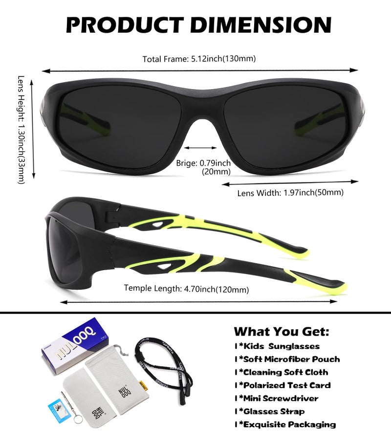 NULOOQ Kids Baseball Polarized Sunglasses – Unbreakable Flexible Youth Sports Sunglasses for Boys Girls Age 4-12 (Matte Black Frame/Gray Lens) - Image 3