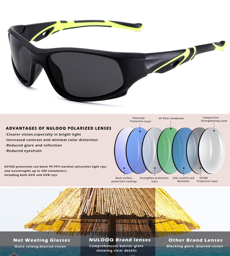 NULOOQ Kids Baseball Polarized Sunglasses – Unbreakable Flexible Youth Sports Sunglasses for Boys Girls Age 4-12 (Matte Black Frame/Gray Lens) - Image 5