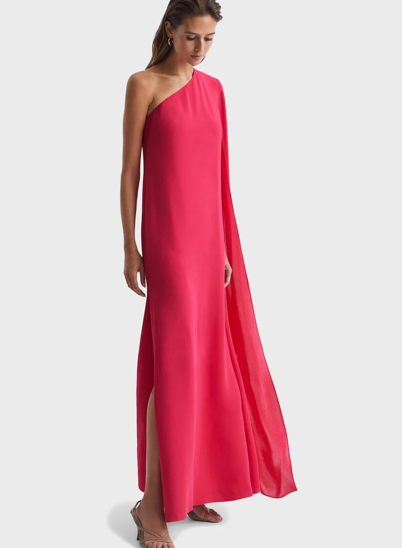 REISS One Shoulder Cape Sleeve Dress