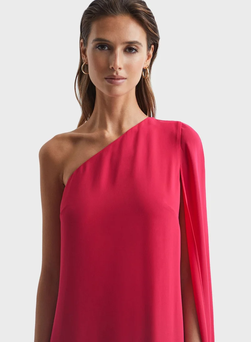 REISS One Shoulder Cape Sleeve Dress