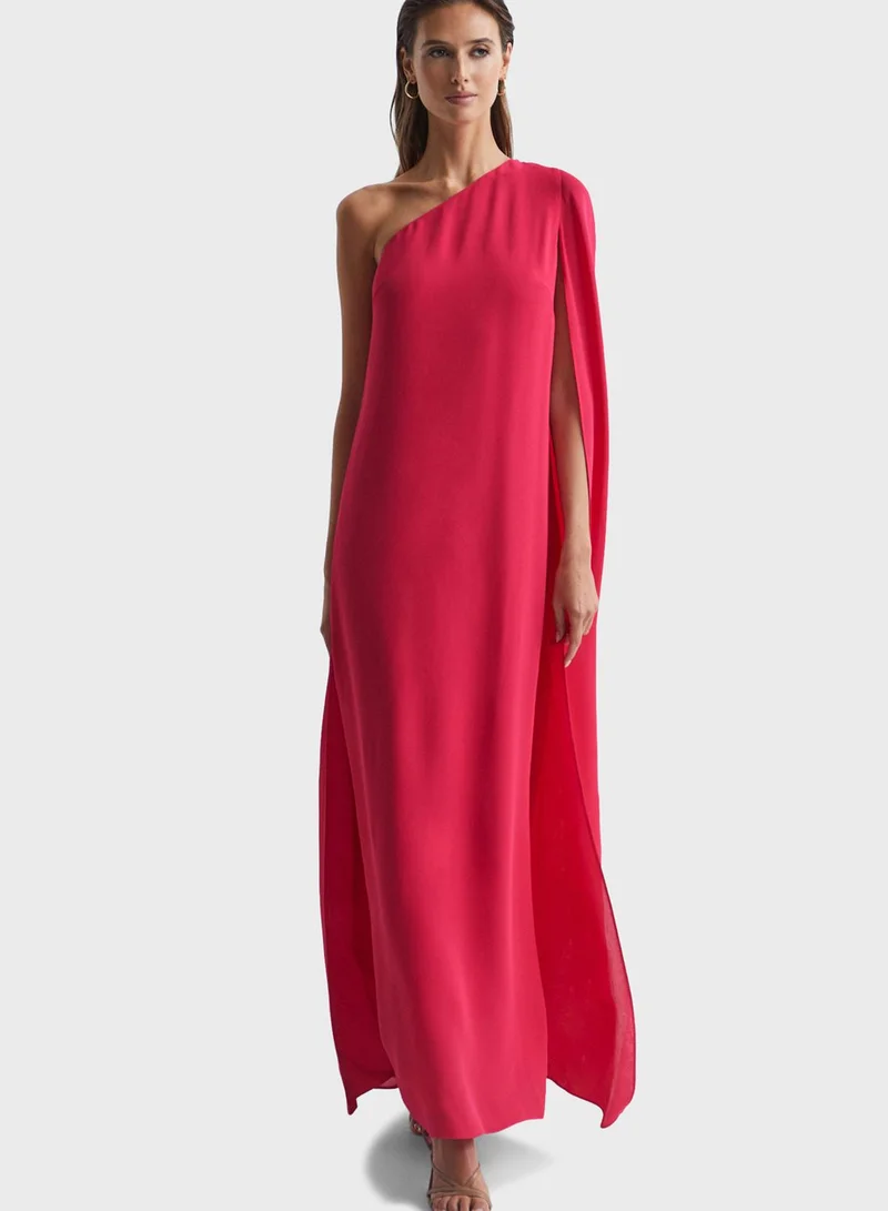REISS One Shoulder Cape Sleeve Dress