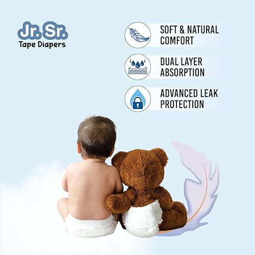 Jr. Sr. Baby Tape Style Diaper | Adjustable Fit For Babies | Large (L) Size (9-14 kg), 48 Count | Pack of 1 | Upto 12 hr Absorption with Advanced Leak Protection | Soft & Comfy - Image 3