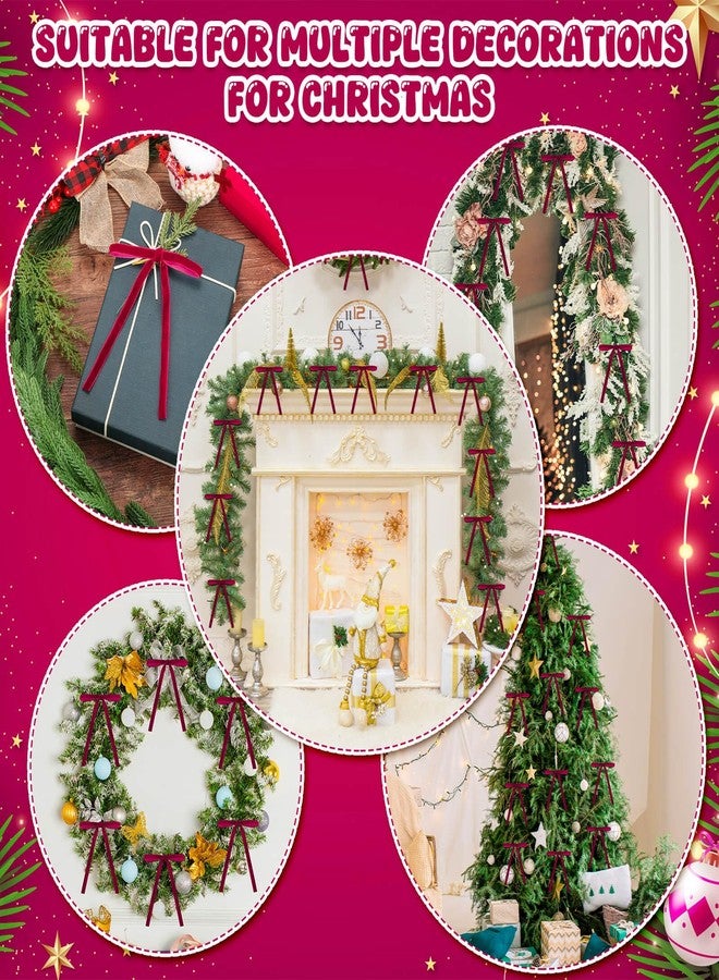 Flasoo 40 Pieces Velvet Bows for Christmas Tree, Velvet Clip on Bow Ornaments for Christmas Decorations(Burgundy, 5" x 7", Width of 3/8" - Image 5