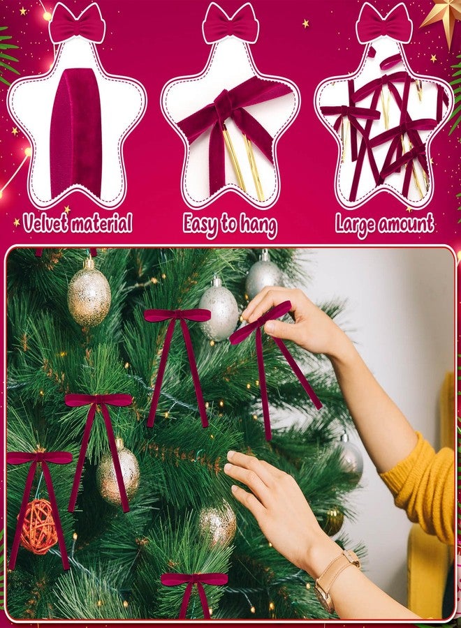 Flasoo 40 Pieces Velvet Bows for Christmas Tree, Velvet Clip on Bow Ornaments for Christmas Decorations(Burgundy, 5" x 7", Width of 3/8" - Image 4
