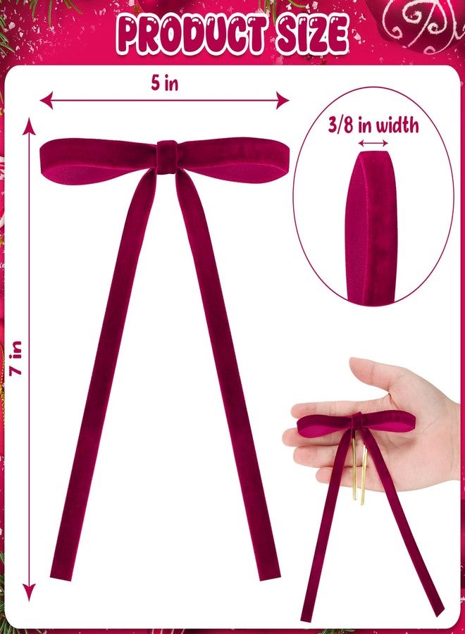 Flasoo 40 Pieces Velvet Bows for Christmas Tree, Velvet Clip on Bow Ornaments for Christmas Decorations(Burgundy, 5" x 7", Width of 3/8" - Image 3