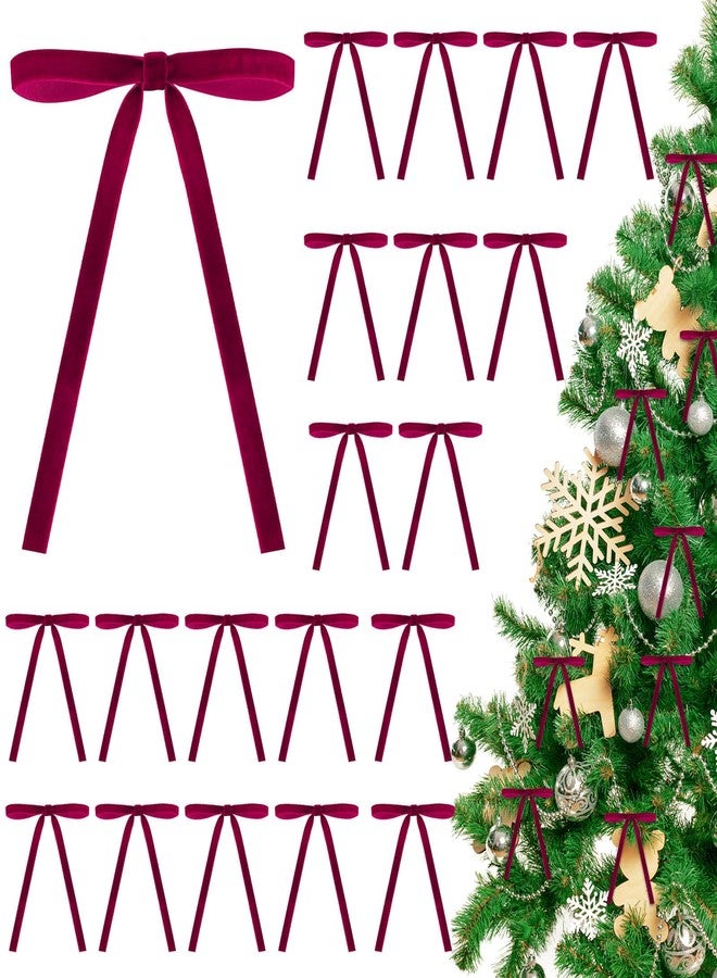 Flasoo 40 Pieces Velvet Bows for Christmas Tree, Velvet Clip on Bow Ornaments for Christmas Decorations(Burgundy, 5" x 7", Width of 3/8" - Image 1