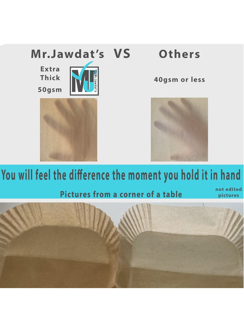 Mr.Jawdat's ((Extra Strong)) Air Fryer Disposable Rectangular Paper Liners for Dual Door Air Fryer 100Pcs, Mr.Jawdat's Thick Air Fryer Liners, Thick Air Fryer paper Water-Grease-proof ((20x13 or  22x14cm, Rectangular))  - Image 3