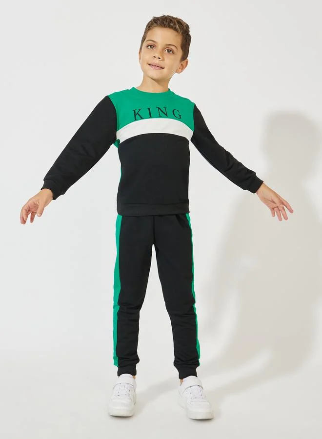 Styli Color Block Printed Lightweight Sweatshirt & Joggers Set