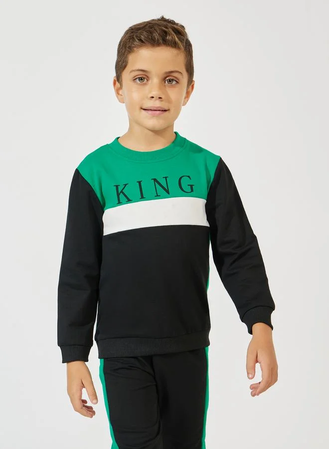Styli Color Block Printed Lightweight Sweatshirt & Joggers Set