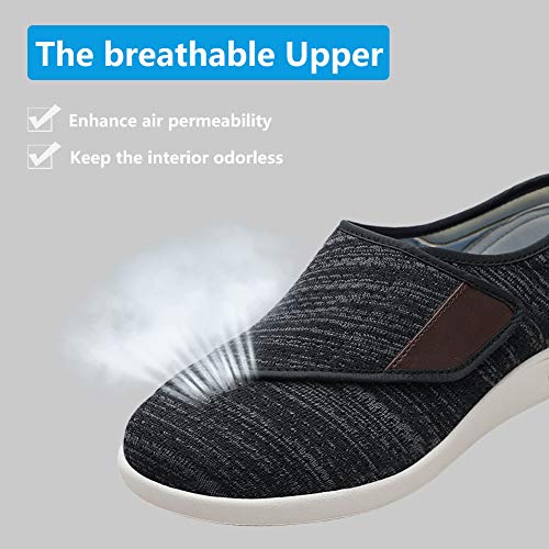 Orthoshoes أحذية نسائية أنيقة لمرضى السكري مع دعم للقوس، عرض واسع إضافي أحذية مشي لذمة قابلة للتعديل حزام سهل الارتداء/الإزالة مع 3 أزواج من نعل استبدال للدعم للأقدام المتورمة باللون الأسود والرمادي - Image 4