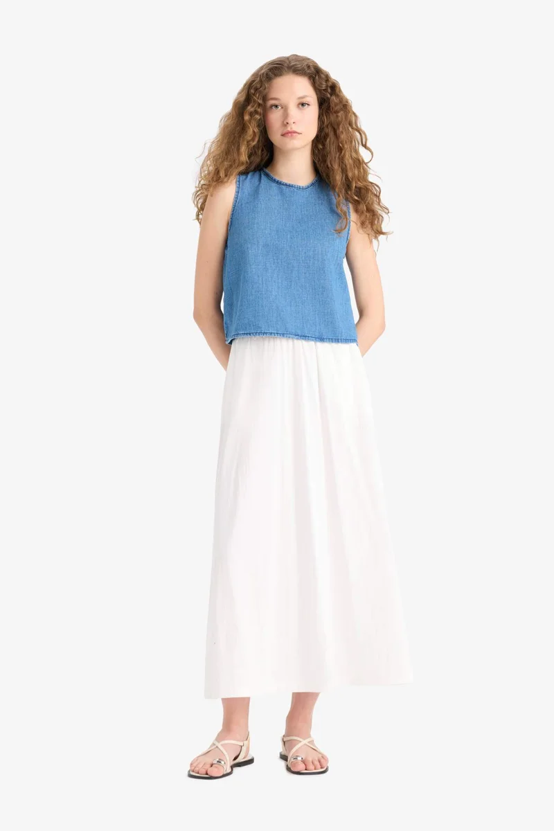 ديفاكتو Crew Neck Linen Look Sleeveless Blouse