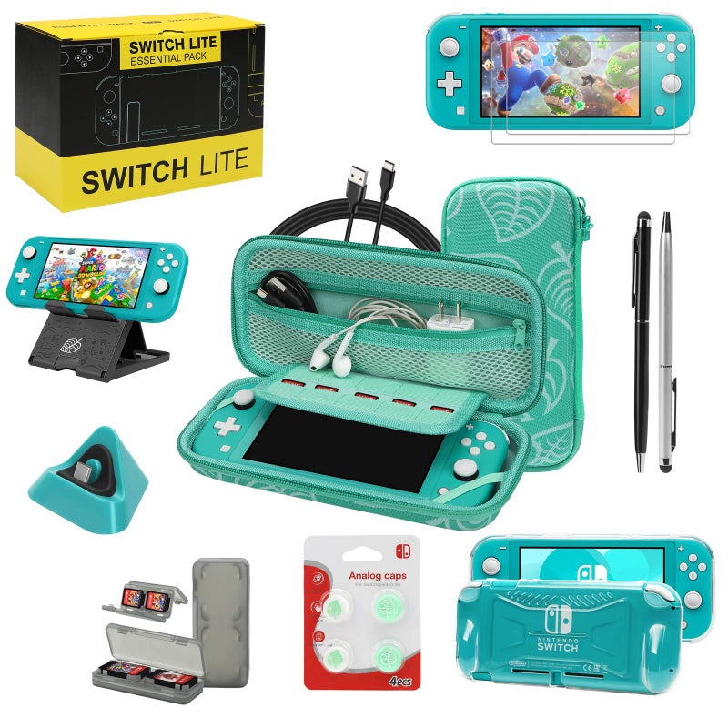 WDZREE Switch Lite Accessories Bundle, Kit with Carrying Case,TPU Case Cover with Screen Protector,Charging Dock,Playstand, Game Case, USB Cable, Stylus,Thumb Grip Caps for Nintendo Switch Lite (Turquoise) - Image 1