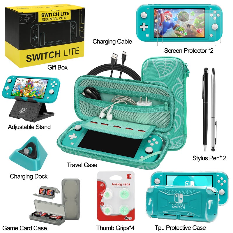WDZREE Switch Lite Accessories Bundle, Kit with Carrying Case,TPU Case Cover with Screen Protector,Charging Dock,Playstand, Game Case, USB Cable, Stylus,Thumb Grip Caps for Nintendo Switch Lite (Turquoise) - Image 2