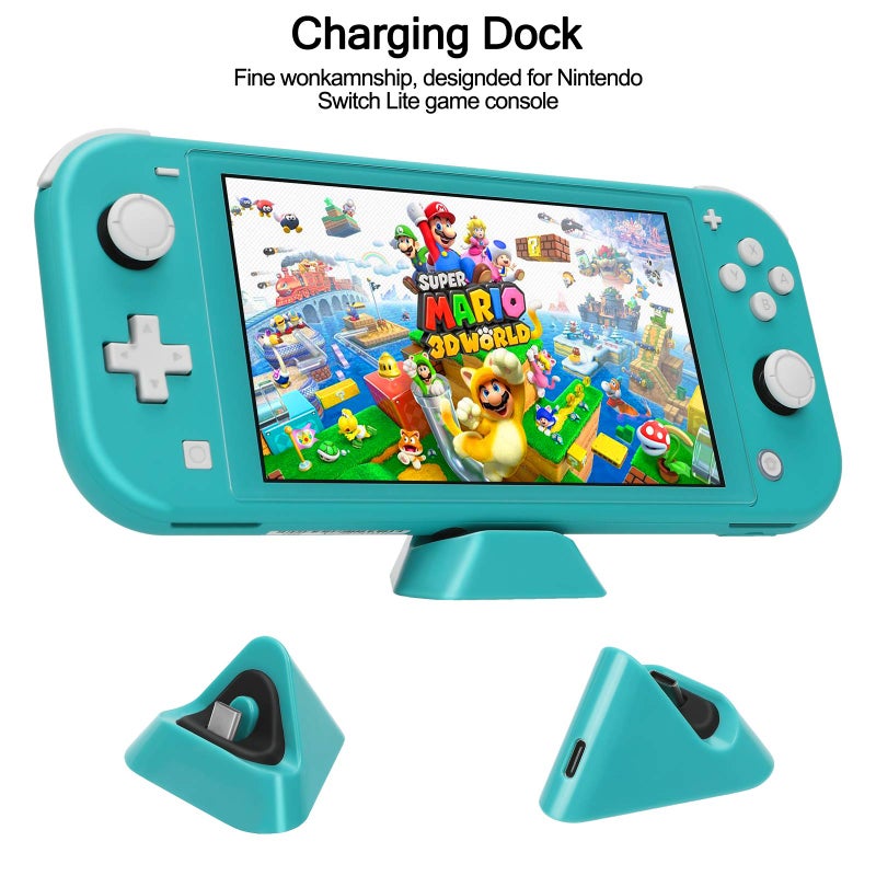 WDZREE Switch Lite Accessories Bundle, Kit with Carrying Case,TPU Case Cover with Screen Protector,Charging Dock,Playstand, Game Case, USB Cable, Stylus,Thumb Grip Caps for Nintendo Switch Lite (Turquoise) - Image 4