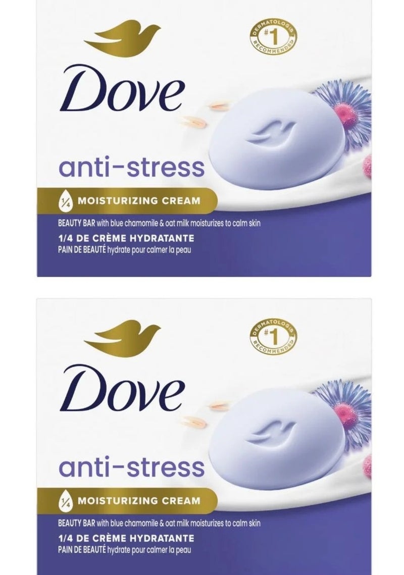 دوف صابون دوف المضاد للإجهاد بالبابونج الأزرق وحليب الشوفان يرطب البشرة ويهدئها، 90 غرام، قطعتان - Image 1