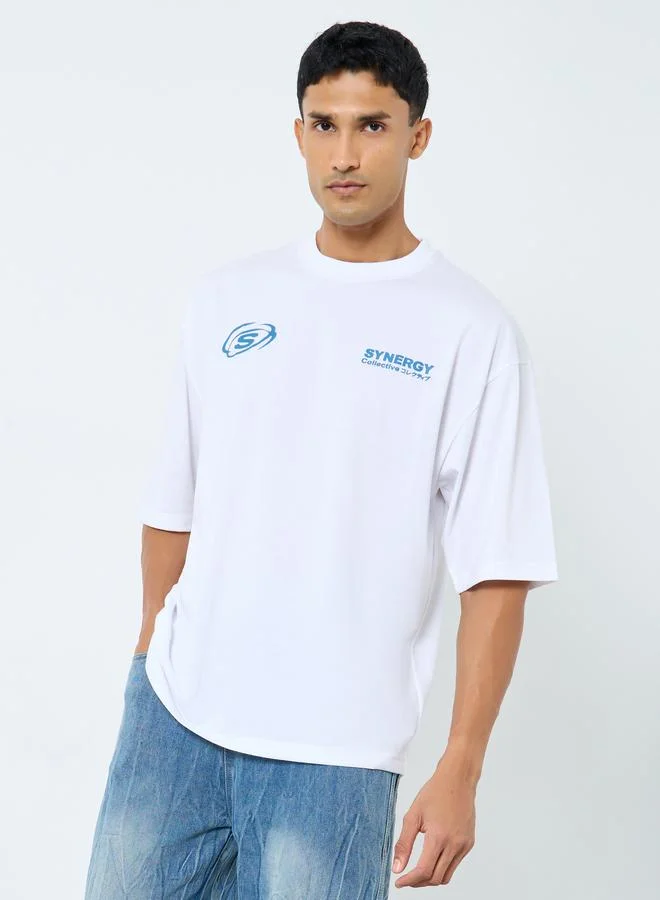 Styli Men Boxy Fit Bold Back Print Heavy Jersey T-Shirt