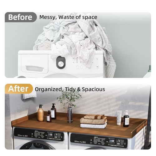 Stuffygreenus Washer Dryer Countertop Foldable Laundry Countertop Wood Topper with Anti-Slip Pads 54" Width x 27.5" Depth Washer and Dryer Covers for Laundry Hamper Room Counter Organization (Natural) - Image 4