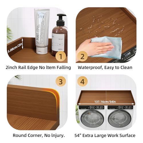 Stuffygreenus Washer Dryer Countertop Foldable Laundry Countertop Wood Topper with Anti-Slip Pads 54" Width x 27.5" Depth Washer and Dryer Covers for Laundry Hamper Room Counter Organization (Natural) - Image 3