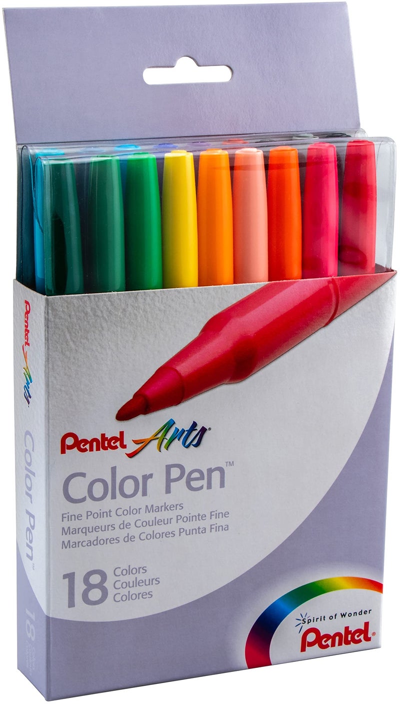 Pentel قلم لون بنتل،Markers ملونة بنقطة دقيقة، طرف ألياف، ألوان متنوعة، مجموعة من 18 (S360-18) (عبوة من 1، إجمالي 18 عدداً) - Image 2