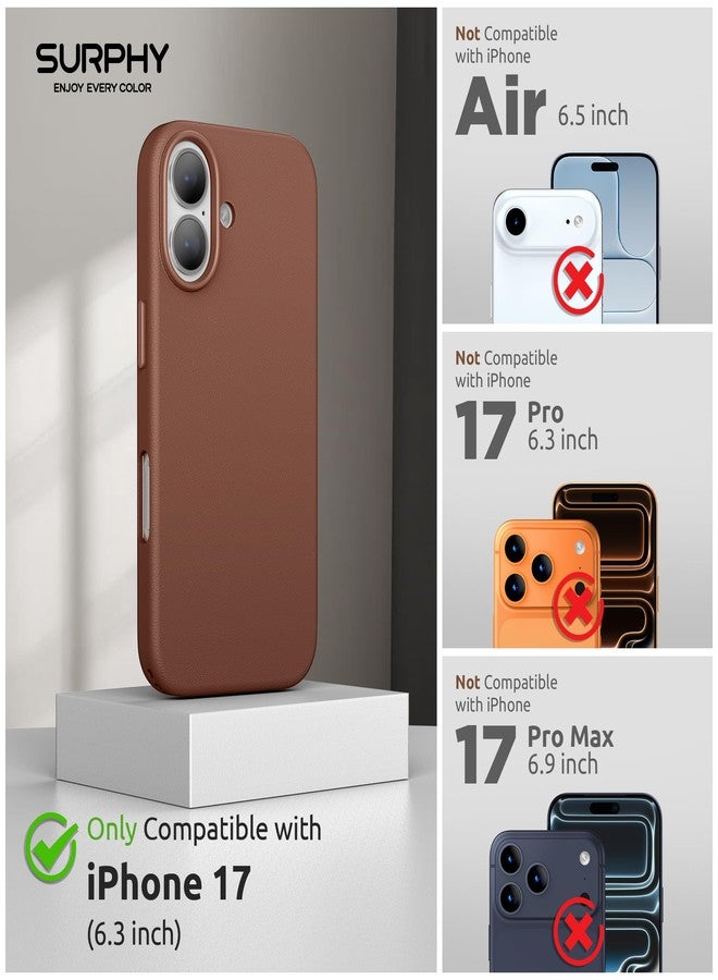 SURPHY Designed for iPhone 17 Leather Case, Compatible with MagSafe Wireless Charging Faux Leather Case with Metallic Buttons and Microfiber Lining for 17 6.3 inch 2025, Brown - Image 2