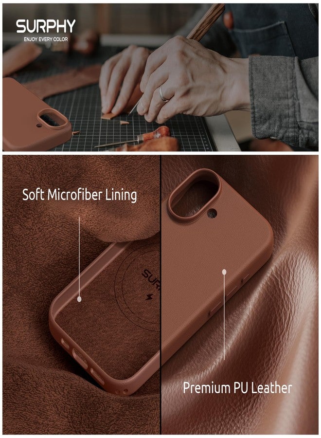 SURPHY Designed for iPhone 17 Leather Case, Compatible with MagSafe Wireless Charging Faux Leather Case with Metallic Buttons and Microfiber Lining for 17 6.3 inch 2025, Brown - Image 5