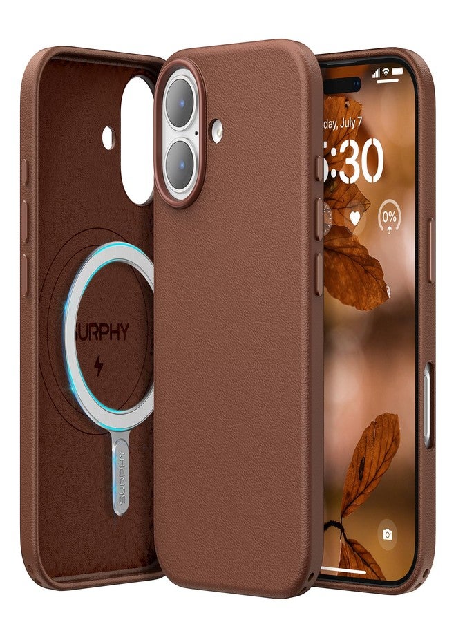 SURPHY Designed for iPhone 17 Leather Case, Compatible with MagSafe Wireless Charging Faux Leather Case with Metallic Buttons and Microfiber Lining for 17 6.3 inch 2025, Brown - Image 1