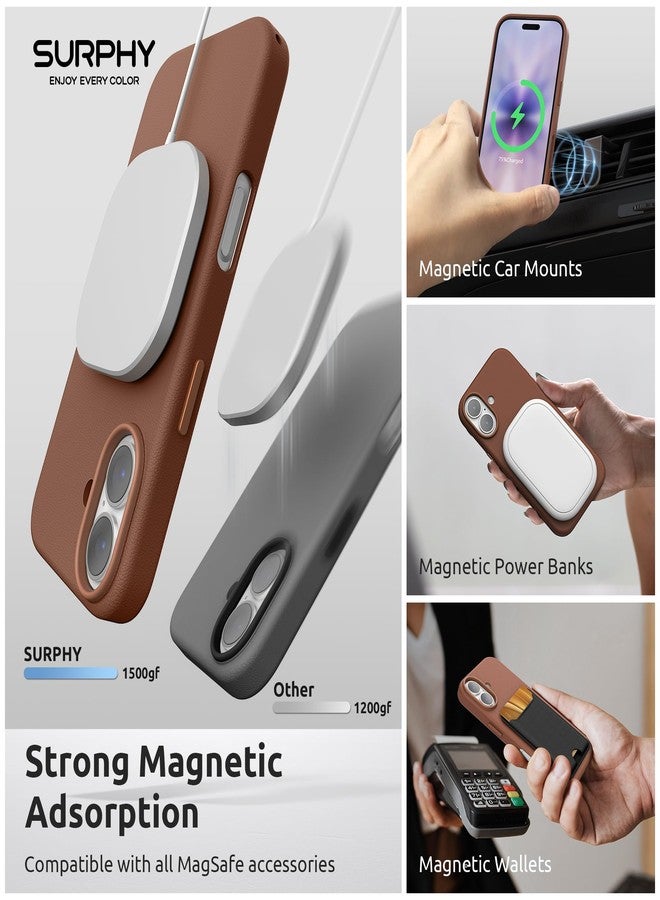 SURPHY Designed for iPhone 17 Leather Case, Compatible with MagSafe Wireless Charging Faux Leather Case with Metallic Buttons and Microfiber Lining for 17 6.3 inch 2025, Brown - Image 3