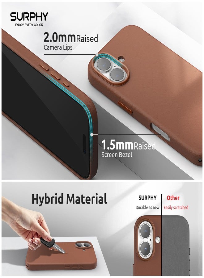 SURPHY Designed for iPhone 17 Leather Case, Compatible with MagSafe Wireless Charging Faux Leather Case with Metallic Buttons and Microfiber Lining for 17 6.3 inch 2025, Brown - Image 4