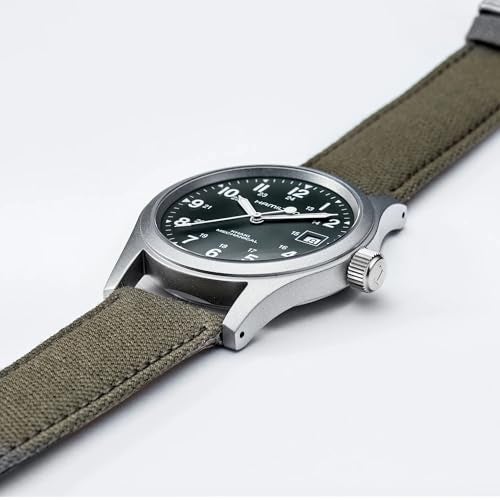 Hamilton Watch Khaki Field Mechanical | Swiss Made | 38mm Stainless Steel Case | Green Dial Analog Watch | Green Canvas Strap (Model: H69439363) - Image 3