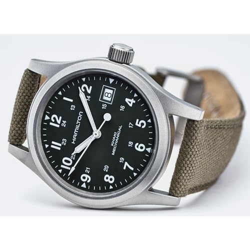 Hamilton Watch Khaki Field Mechanical | Swiss Made | 38mm Stainless Steel Case | Green Dial Analog Watch | Green Canvas Strap (Model: H69439363) - Image 4