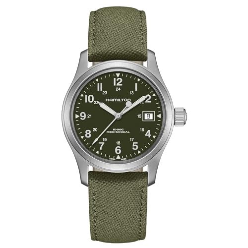 Hamilton Watch Khaki Field Mechanical | Swiss Made | 38mm Stainless Steel Case | Green Dial Analog Watch | Green Canvas Strap (Model: H69439363) - Image 1