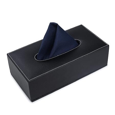 AZYEEA Handcrafted Leather Tissue Holder Tissue Paper Car Tissue Box Paper Napkin Holder Tissue Holder Dispenser Organizer Facial Tissue Holder for Car Hotel Home Gift Dinning Table Black - Image 1