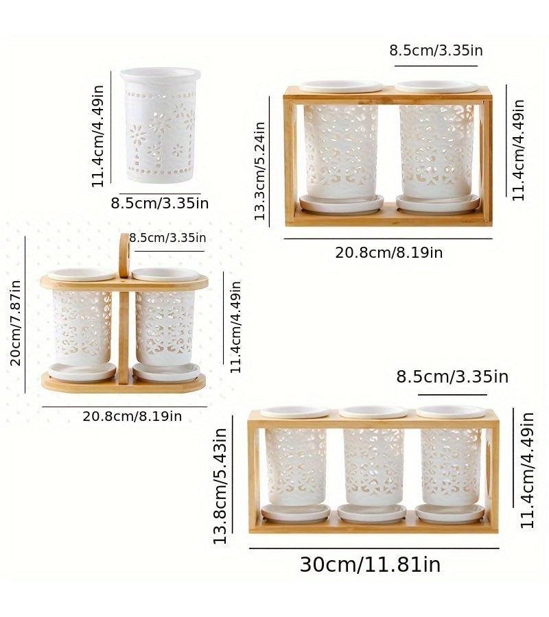 Window Paper Hollow Ceramic Chopstick Cage 3 Tubes Bamboo Frame Chopstick Holder Kitchen Storage Rack Multi Hole Drain Japanese Tableware Fork Spoon Organizer - Image 3