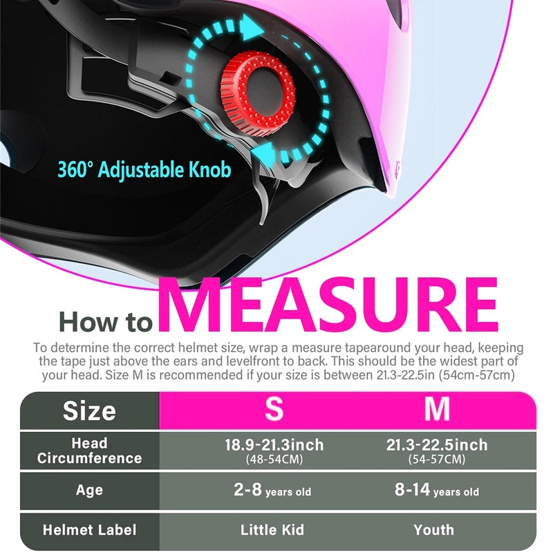 FiveColor&Co Kids Bike Helmet Pads with Knee Elbow Wrist Pads Guards,Toddler Adjustable Pink Helmet Girls Child with Unicorn Sticker - Image 4