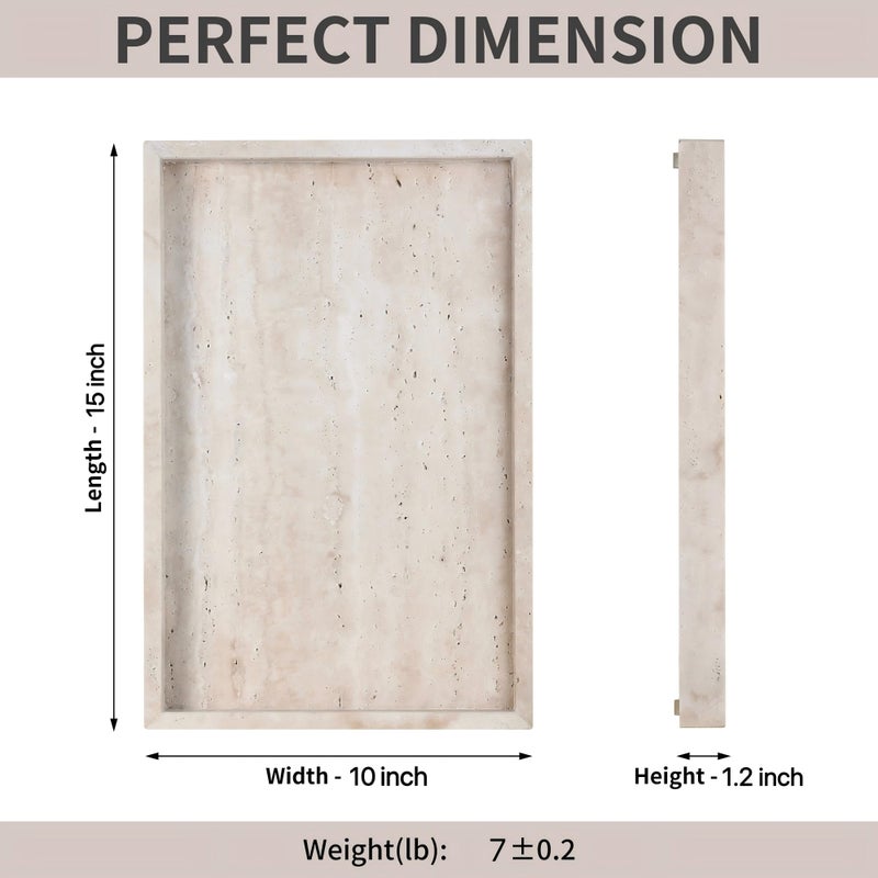 BUICCE Rectangular Decorative Serving Tray,Modern Travertine Large Coffee Table Tray - Image 2