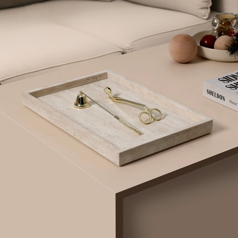 BUICCE Rectangular Decorative Serving Tray,Modern Travertine Large Coffee Table Tray - Image 4