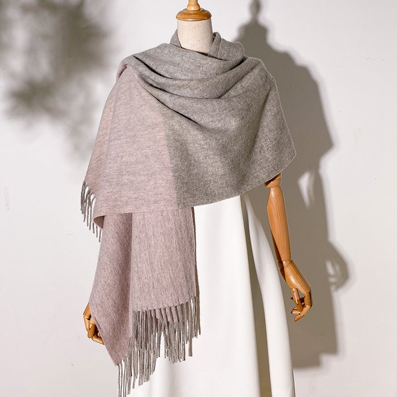 Autumn Winter Multicolor 100% Wool Fringe Scarf for Women - Image 1