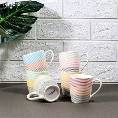 Femora Symmetric Straight Creamic Lines Coffee & Tea Cup Set Of 6, 160 Ml, Multicolor - Ceramic - Image 4