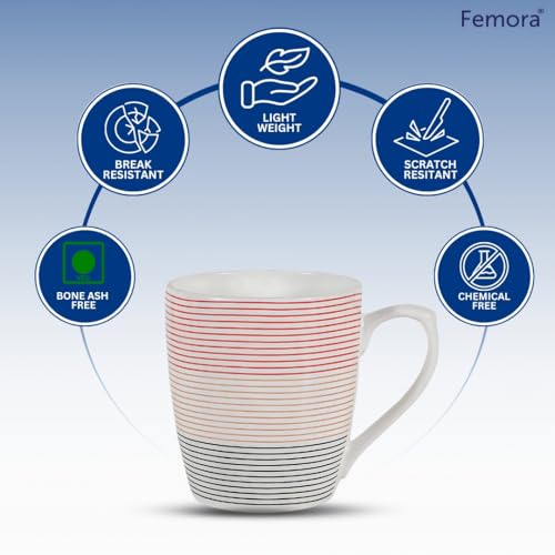 Femora Symmetric Straight Creamic Lines Coffee & Tea Cup Set Of 6, 160 Ml, Multicolor - Ceramic - Image 2