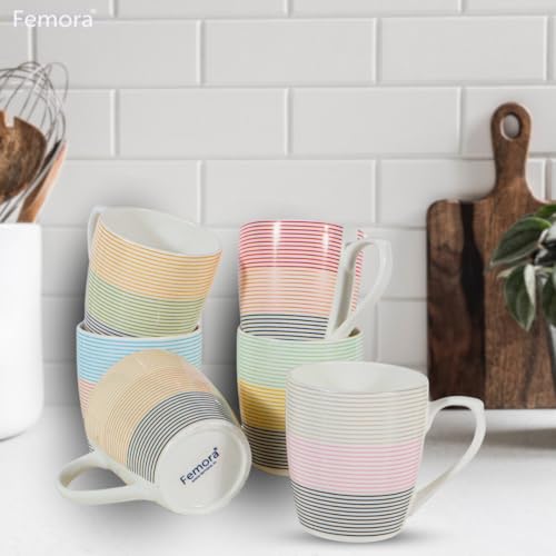 Femora Symmetric Straight Creamic Lines Coffee & Tea Cup Set Of 6, 160 Ml, Multicolor - Ceramic - Image 5