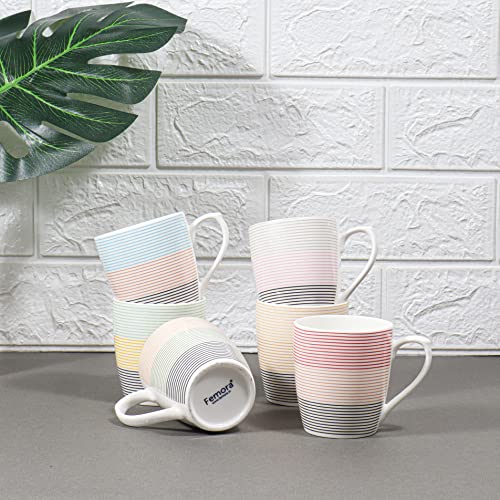 Femora Symmetric Straight Creamic Lines Coffee & Tea Cup Set Of 6, 160 Ml, Multicolor - Ceramic - Image 1