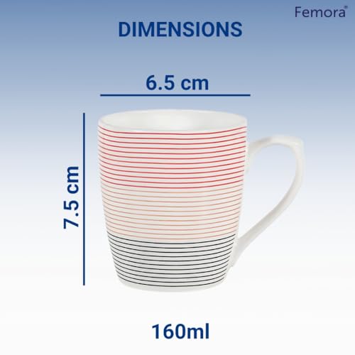 Femora Symmetric Straight Creamic Lines Coffee & Tea Cup Set Of 6, 160 Ml, Multicolor - Ceramic - Image 3