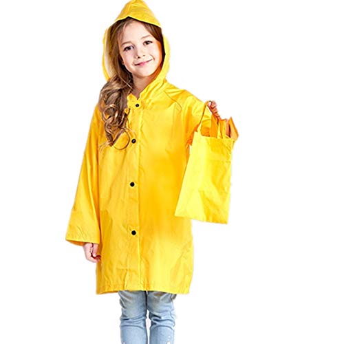 Taiduosheng Kids Rainwear Hooded Button Down Long Boys Rain Jacket Girls Yellow Halloween Raincoat L - Image 3