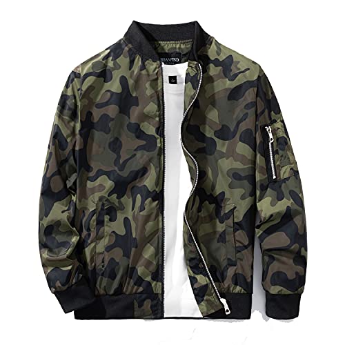 URBANFIND Men's Slim Fit Lightweight Sportswear Jacket Casual Bomber Jacket US 2XL Camo Green - Image 1