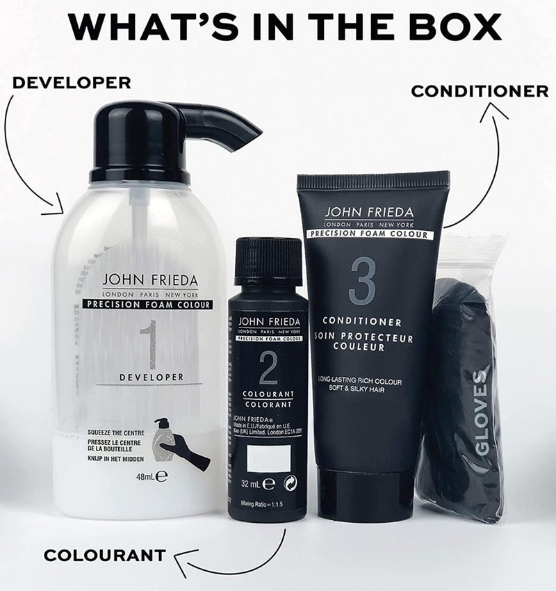 John Frieda Luminous Black Precious Foam Colour 2N Natural Black (Colourant: 32ML, Developer: 48ML, Conditioner: 50ML) - Image 2