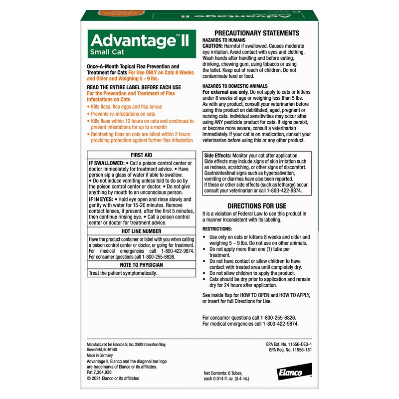 Advantage II Small Cat Vet-Recommended Flea Treatment & Prevention | Cats 5-9 lbs. | 6-Month Supply - Image 2