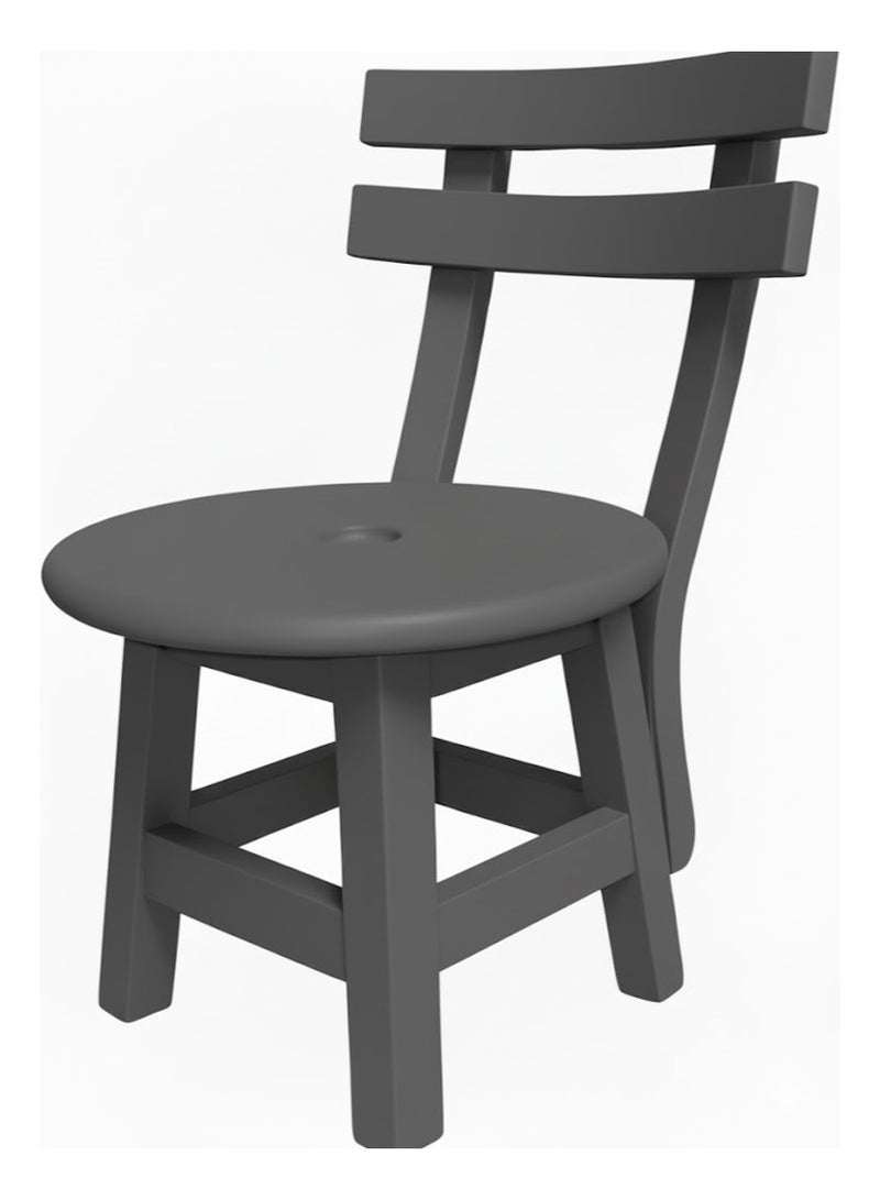 A small wooden chair with a backrest suitable for the and children Durable and made of natural wood the seat height is 30 cm- dark gray color