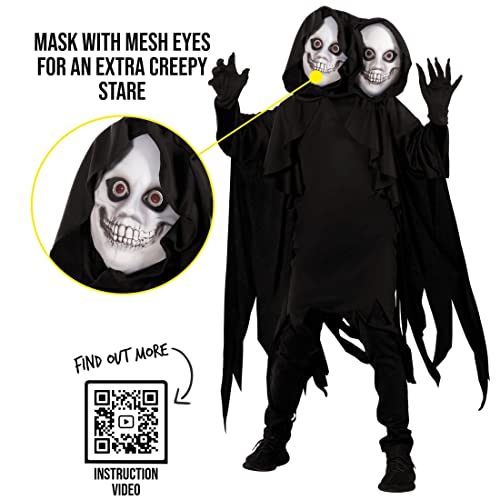 Morph Two Headed Ghoul Costume Kids, Grim Reaper Costume Kids, Boys Reaper Costumes, Boys Scary Demon Halloween Costumes, Medium - Image 2