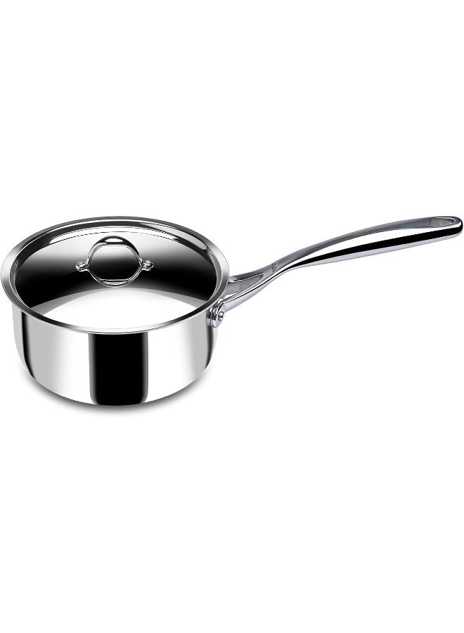 Stahl قدر صوص ستيل ثلاثي من ستال آرتيزان مع غطاء، قدر حليب، قدر شاي من الفولاذ المقاوم للصدأ، متوافق مع موقد الحث والغاز، 2 لتر، 18 سم - Image 1